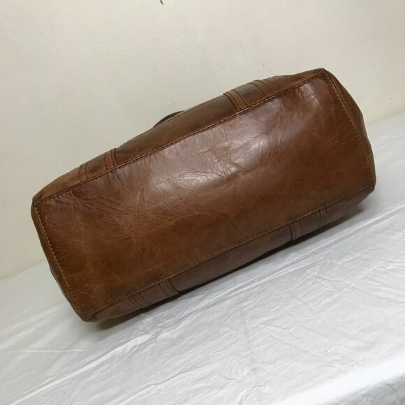 Frye Saddle Brown Natural Leather 12.5" x 10.5" Shoulder Satchel Hand Bag - Picture 3 of 16